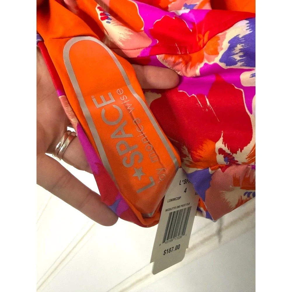 L*Space Nicolette One Piece Swimsuit Floral Underwire Pink Orange Size 4 - Picture 12 of 14